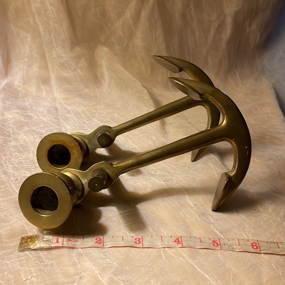 Brass Nautical Anchor Candle Holders- set of 2, vintage - Picture 10 of 12